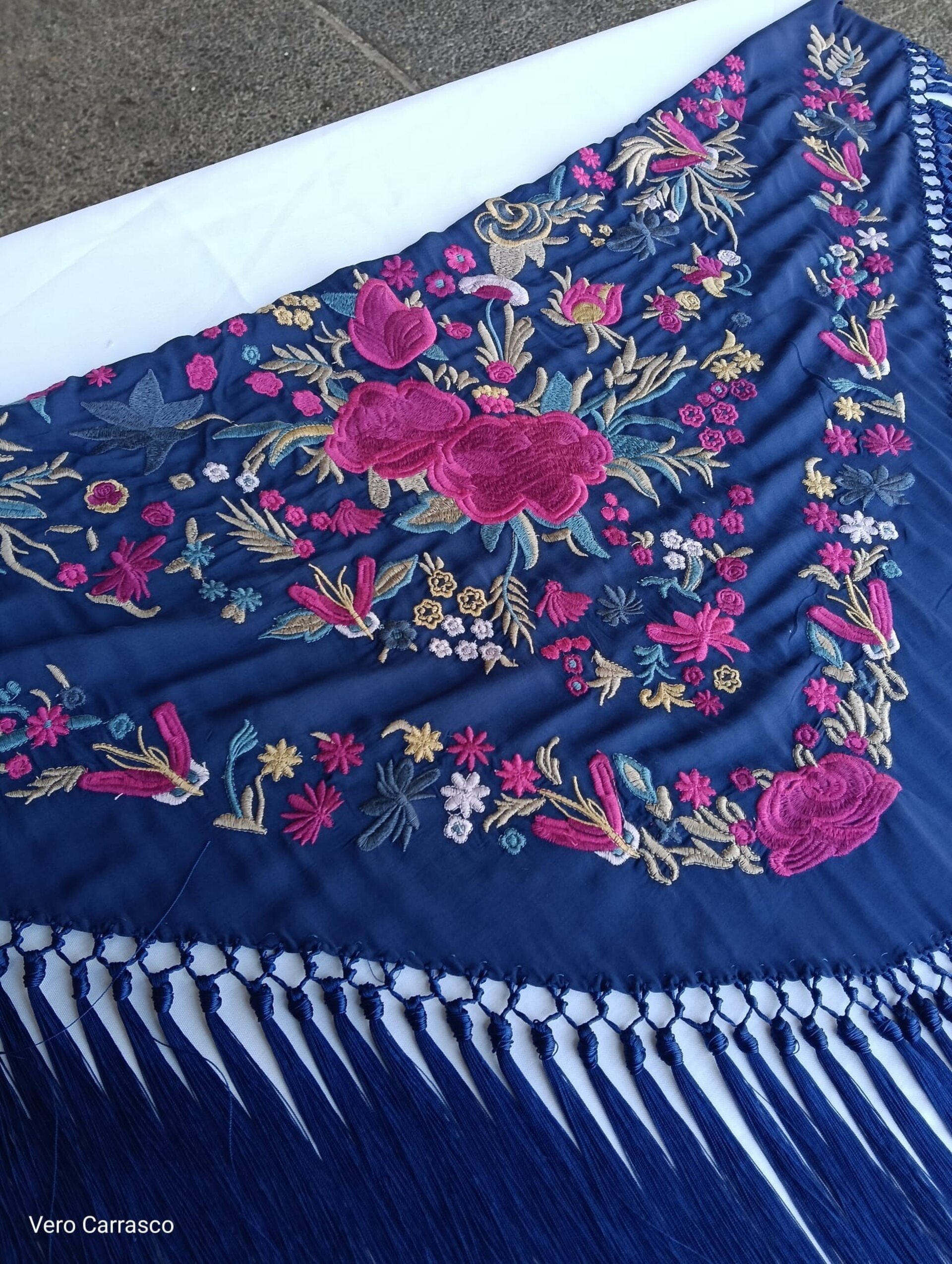 Mantón Soleá azul pavo - 1