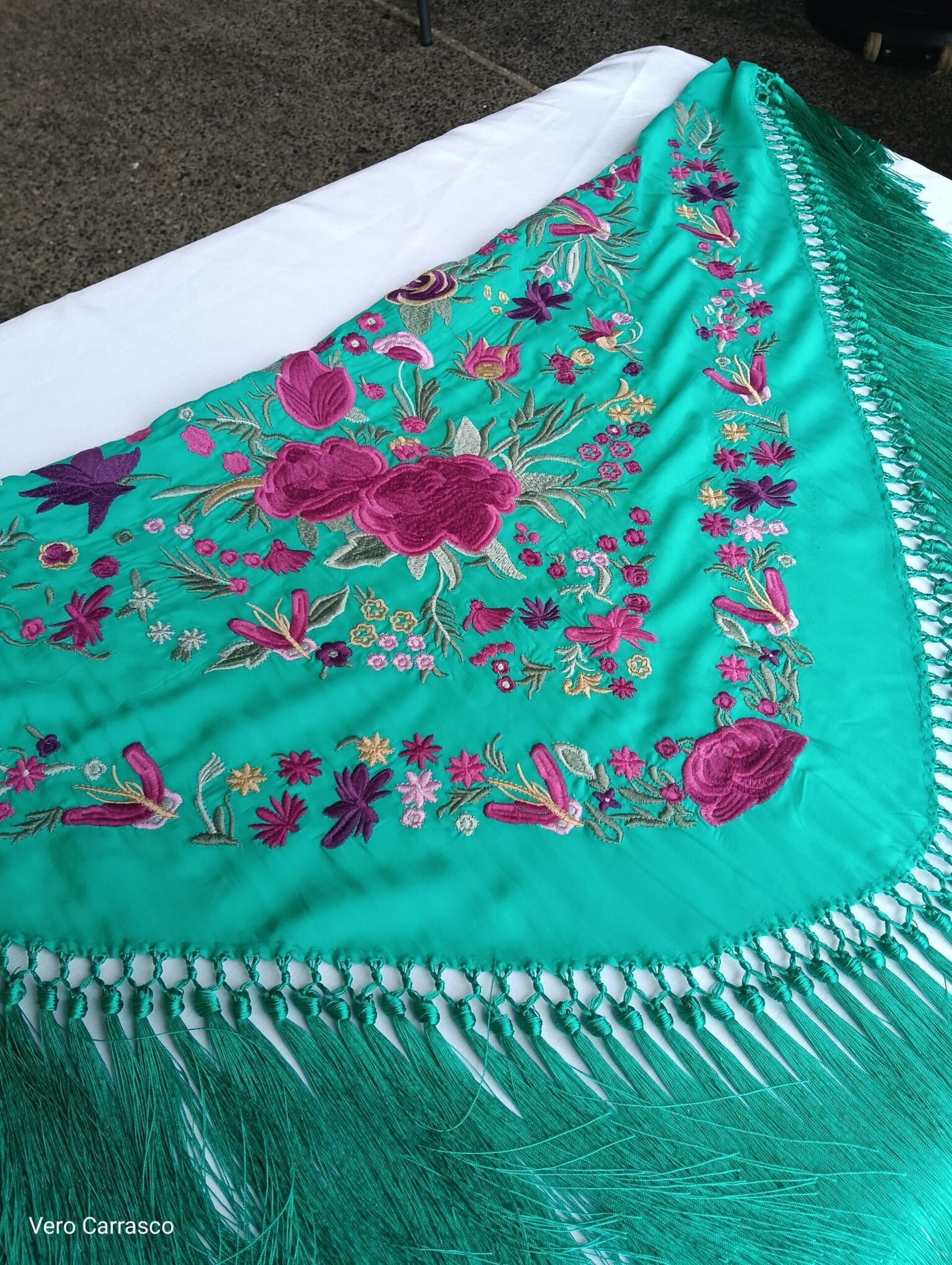 Mantón Soleá agua marina - 1